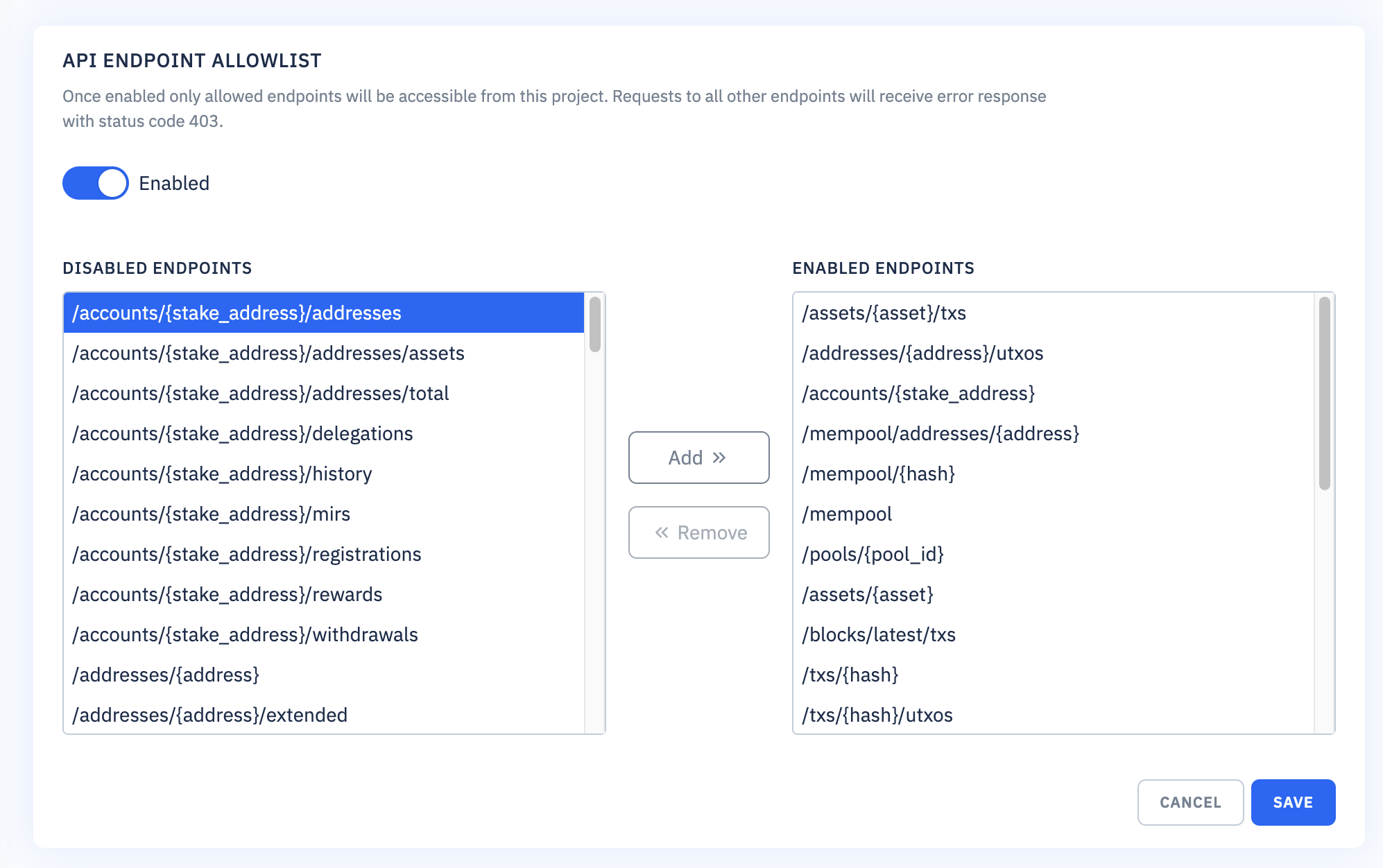 Endpoint allowlist